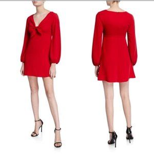 Amanda Uprichard Chyler Tie Front V Neck Long Sleeve Dress Red Size Medium